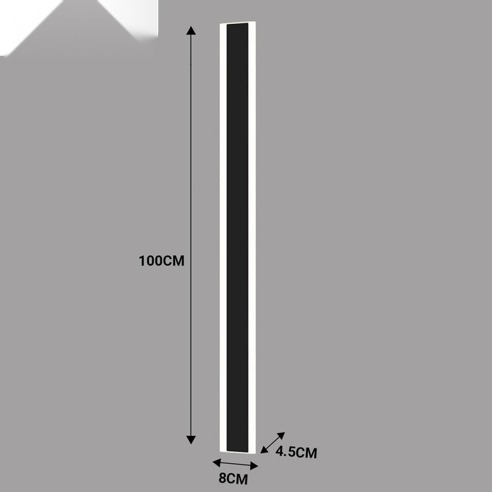 100 x 8 cms size Outdoor Acrylic Black Wall Lights, 18W Waterproof IP65 Warm White