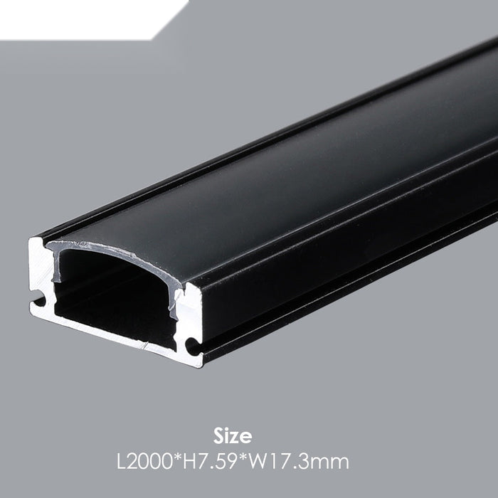 17.3mm x 7.59mm Aluminum Channel Profile with PC Cover - 2m Length, Sandy Black