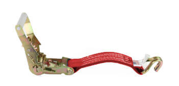 Red end fitting with wire hook used on ratchet straps