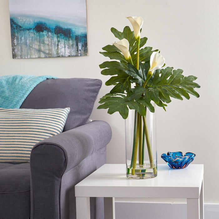 29” Calla Lily and Philo Artificial Arrangement in Glass Vase