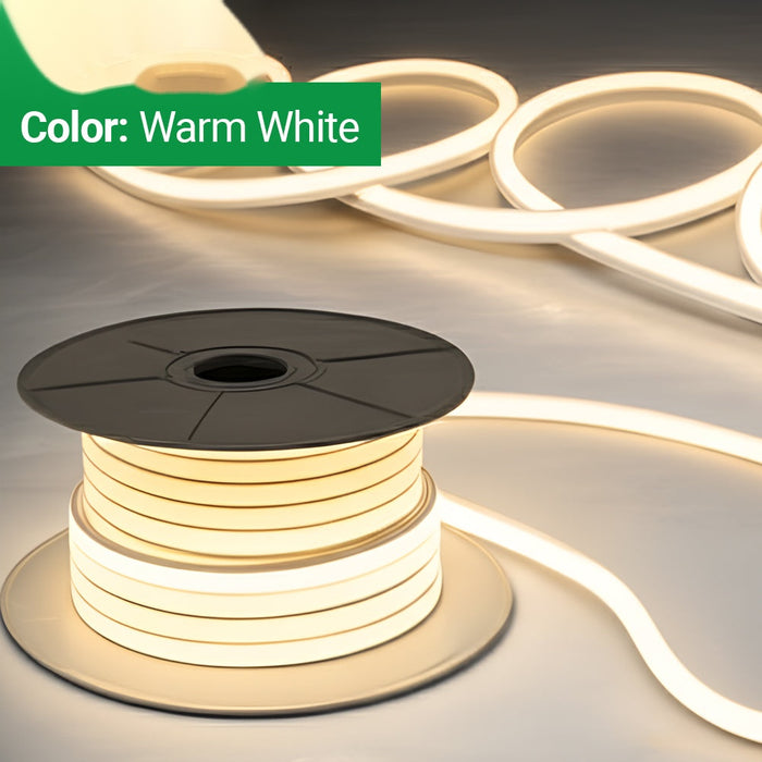 30 Meters 24V Silicon Neon Strip, Size: 10x10mm, IP65. Includes 30pcs Clips & 5 connector cable, Warm White