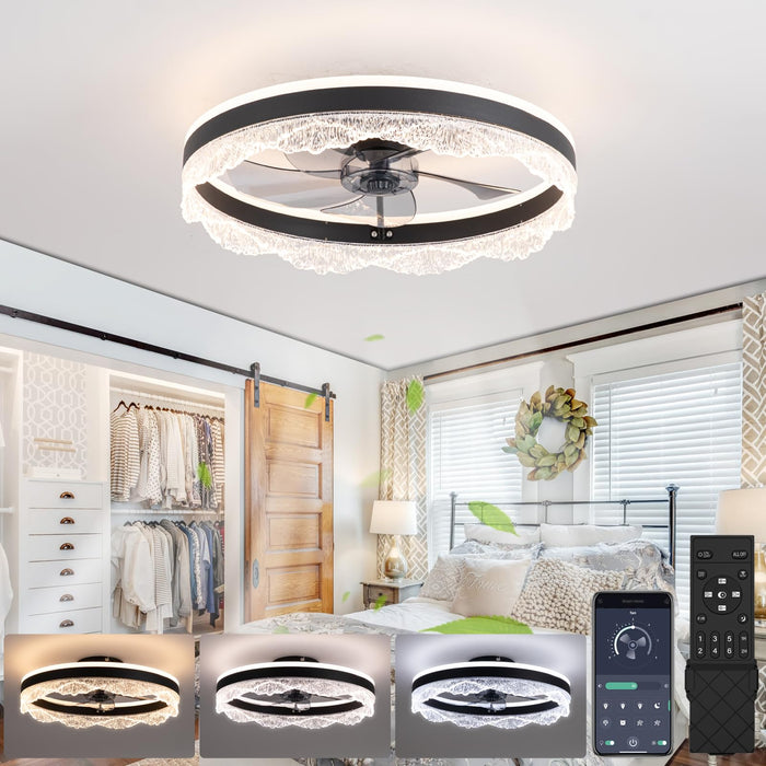 50cm Ceiling Fan with LED Light, 30W, Remote, 6-Speed – Black