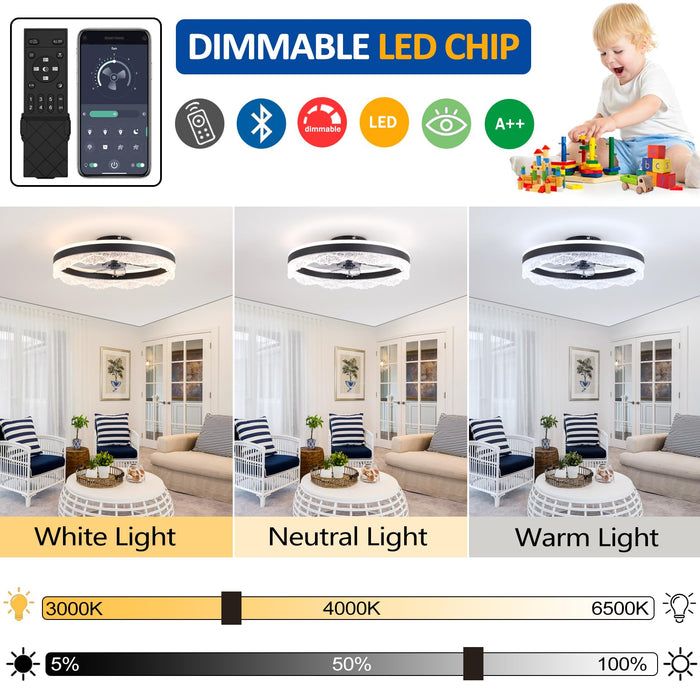 50cm Ceiling Fan with LED Light, 30W, Remote, 6-Speed – Black