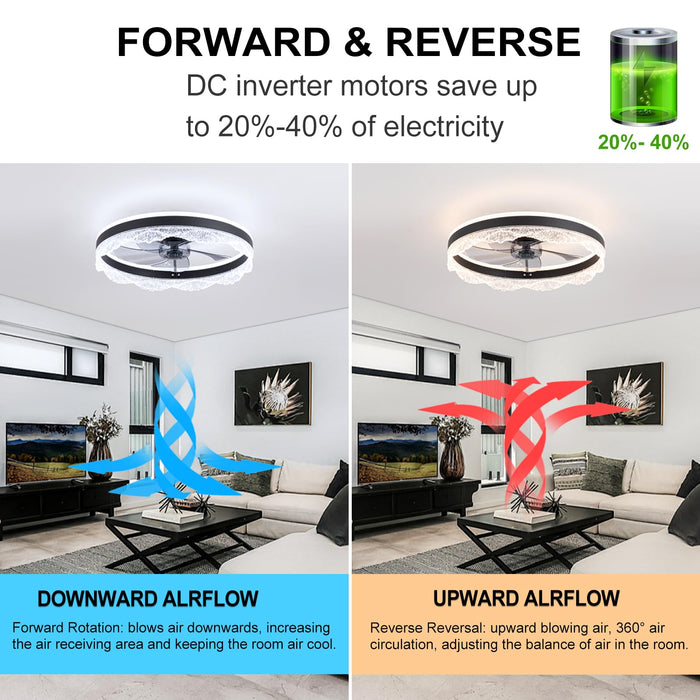 50cm Ceiling Fan with LED Light, 30W, Remote, 6-Speed – Black