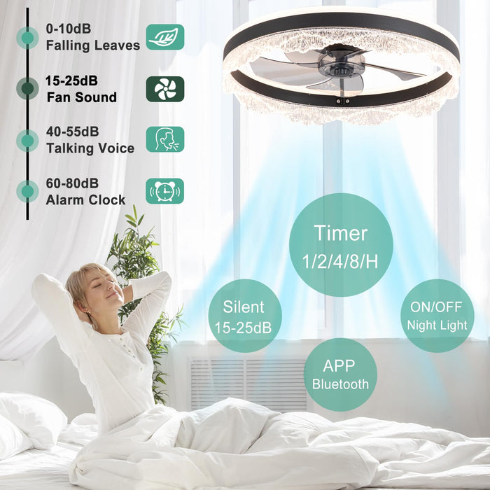 50cm Ceiling Fan with LED Light, 30W, Remote, 6-Speed – Black