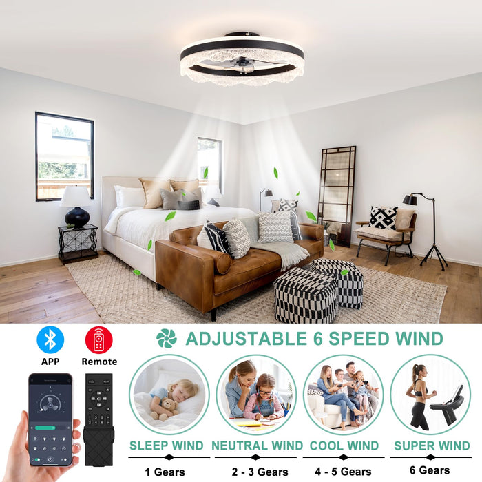 50cm Ceiling Fan with LED Light, 30W, Remote, 6-Speed – Black