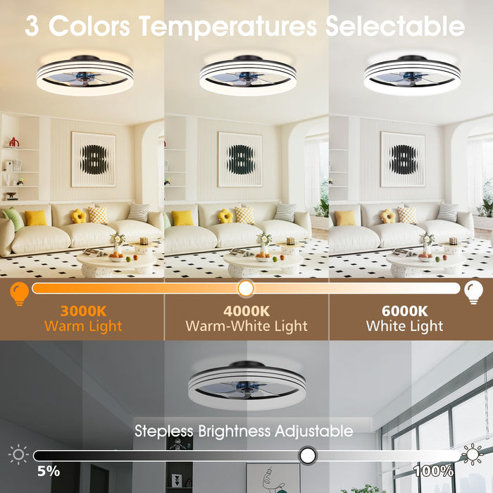 50cm Ceiling Fan with LED Light (App, 3-Colour) - Black