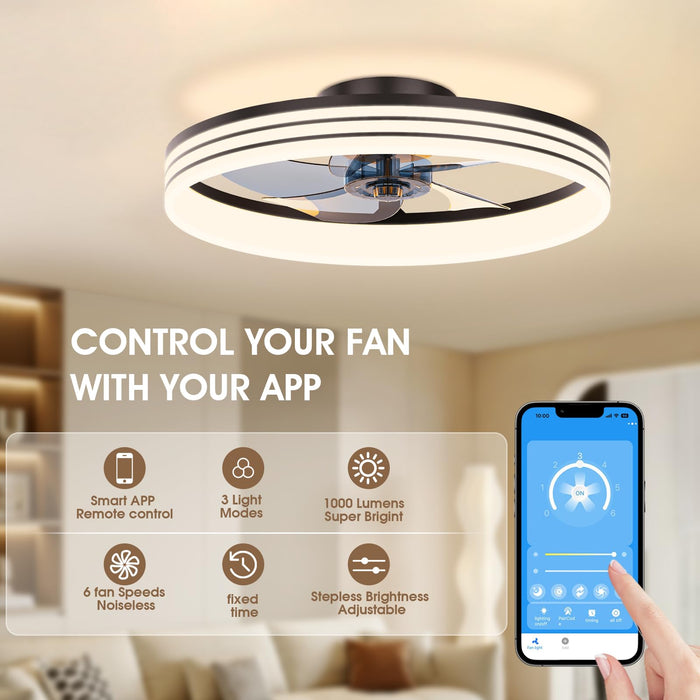 50cm Ceiling Fan with LED Light (App, 3-Colour) - Black