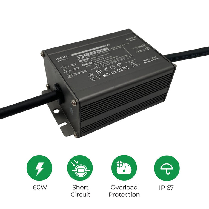 60W 24V 2.5A Waterproof IP65 LED Driver