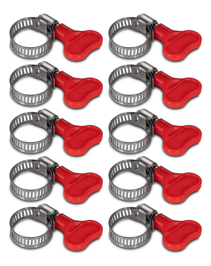 Adjustable Stainless Steel Hose Clamp with Red Butterfly Key - 10 Pack