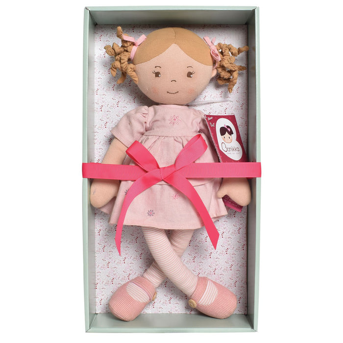 Amelia Lt. Brown Hair Doll in Pink Linen Dress