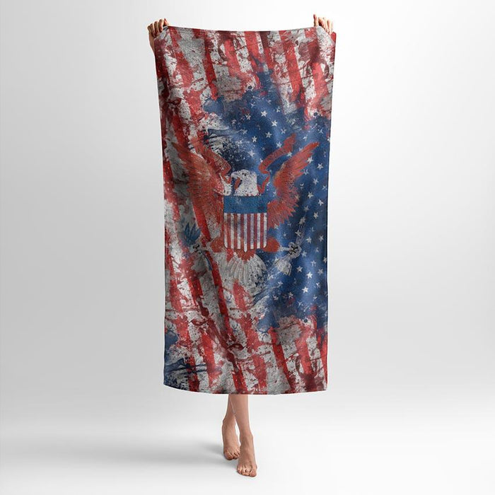 American Eagle Flag Beach Towel Patriotic US Bald Eagle Cotton Bath Sheet