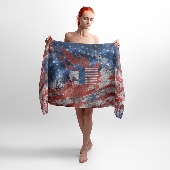 American Eagle Flag Beach Towel Patriotic US Bald Eagle Cotton Bath Sheet
