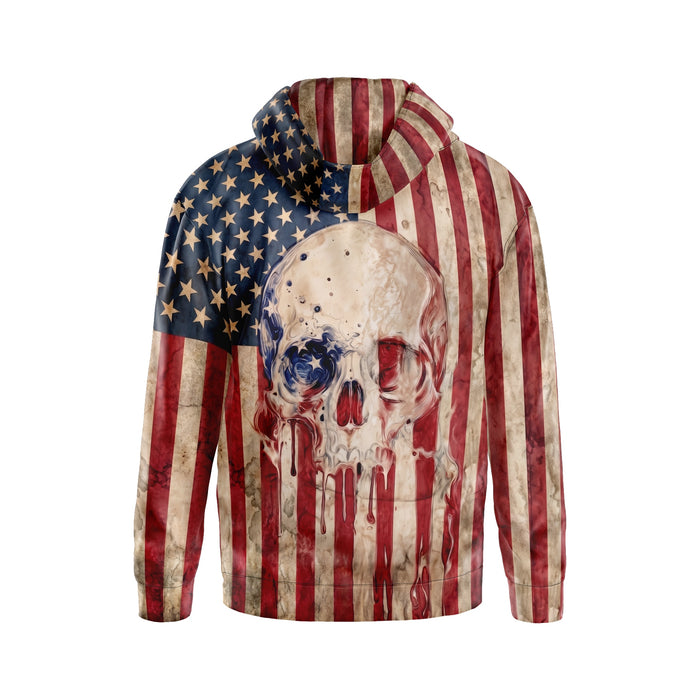 American Flag Skull Graphic Pullover Hoodie - Men's Patriotic Streetwear
