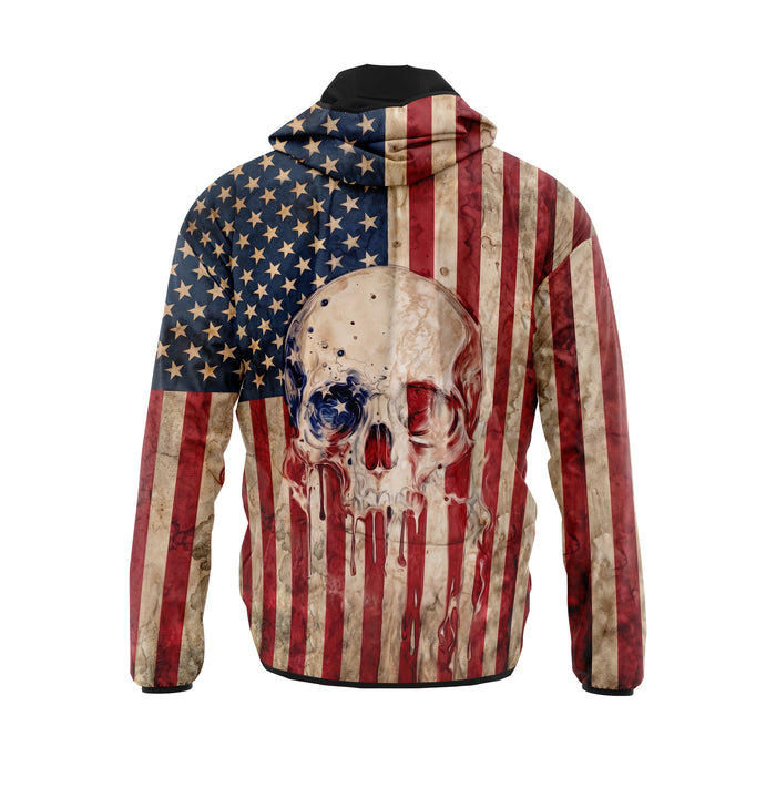American Flag Skull Sport Windbreaker Lightweight Hooded Jacket