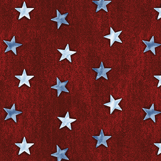 American Rustic Stars on Denim Red Fabri