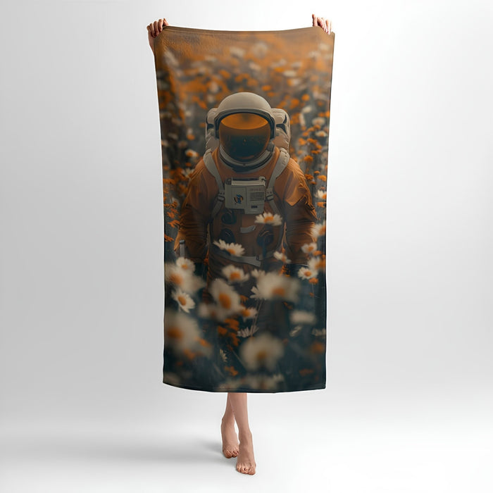 Astronaut in Flower Field 3D Print Towel - Soft Cotton Terry Bath & Beach Towel