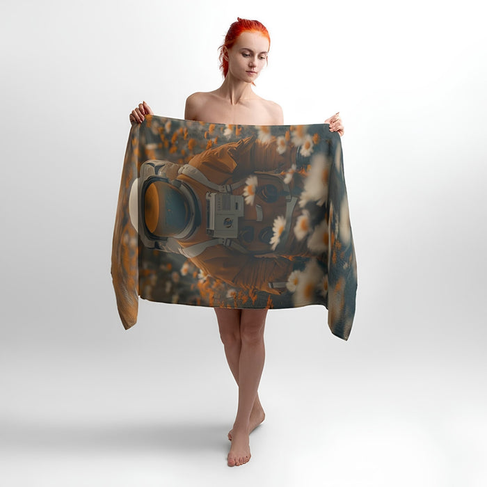 Astronaut in Flower Field 3D Print Towel - Soft Cotton Terry Bath & Beach Towel