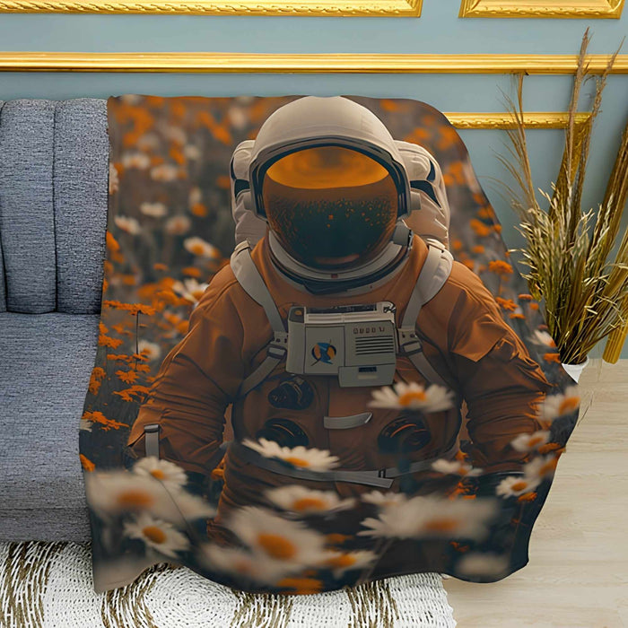 Astronaut in Floral Field Graphic Print Plush Fleece Throw Blanket