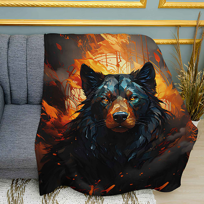 Bear Art Print Plush Fleece Throw Blanket