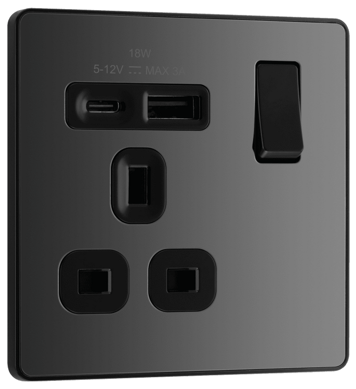 BG Evolve Black Chrome 1G SP Switch, USB-A+C - PCDBC21UAC18B-01