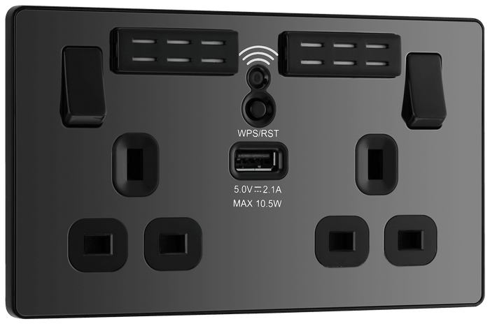 BG Evolve Black Chrome 2G SP Switch, WiFi Extender + USB A - PCDBC22UWRB-01