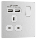 BG Evolve Brushed Steel 1G SP Switch, 2x USB-A - PCDBS21U2W-01