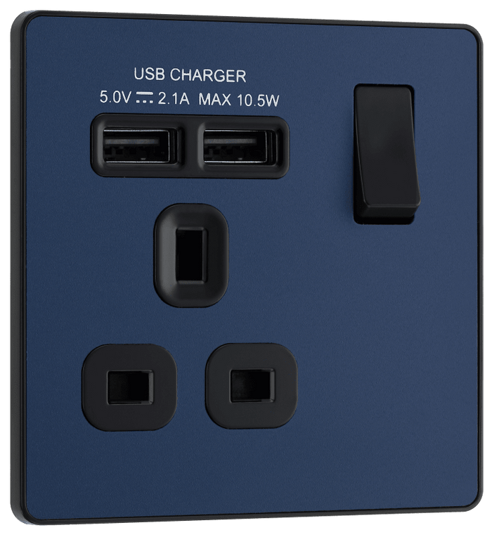 BG Evolve Matt Blue 1G SP Switch, 2x USB-A - PCDDB21U2B-01