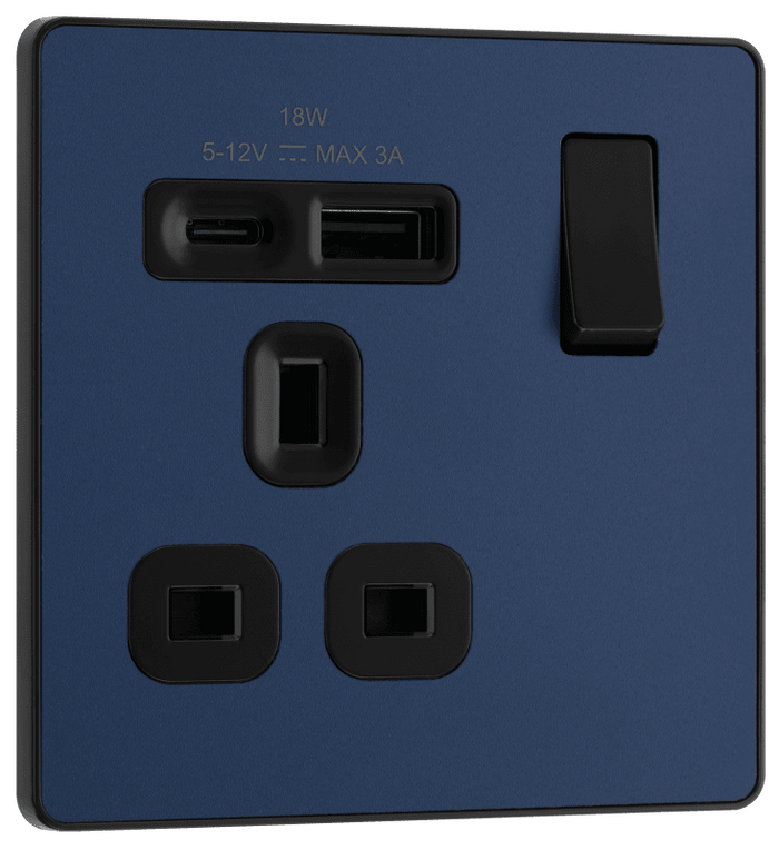 BG Evolve Matt Blue 1G SP Switch, USB-A+C - PCDDB21UAC18B-01