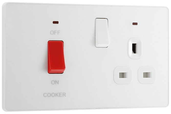 BG Evolve Pearlescent White 45A DP w/ Switched Socket & Indicator - PCDCL70W-01