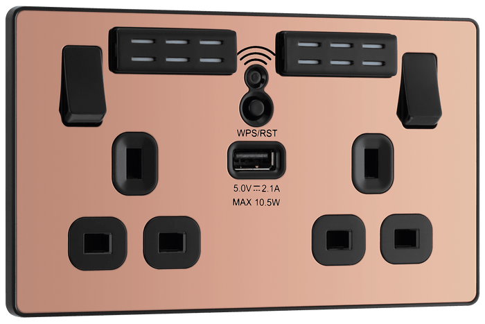 BG Evolve Polished Copper 2G SP Switch, WiFi Extender + USB A - PCDCP22UWRB-01