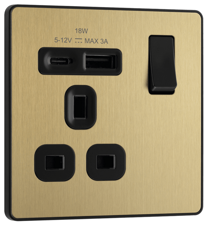 BG Evolve Satin Brass 1G SP Switch, USB-A+C - PCDSB21UAC18B-01