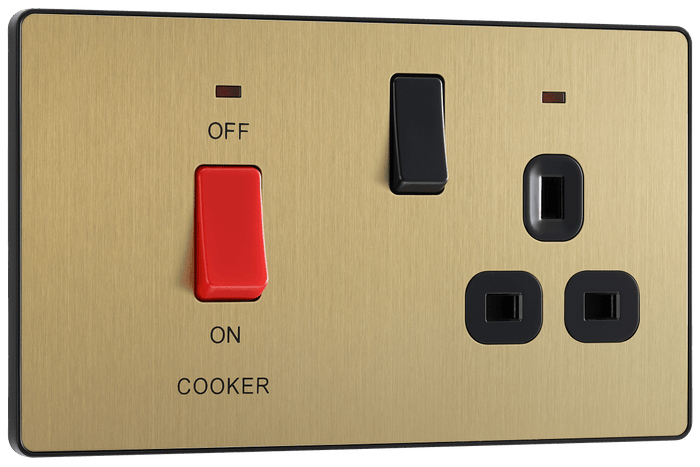 BG Evolve Satin Brass 45A DP w/ Switched Socket & Indicator - PCDSB70B-01