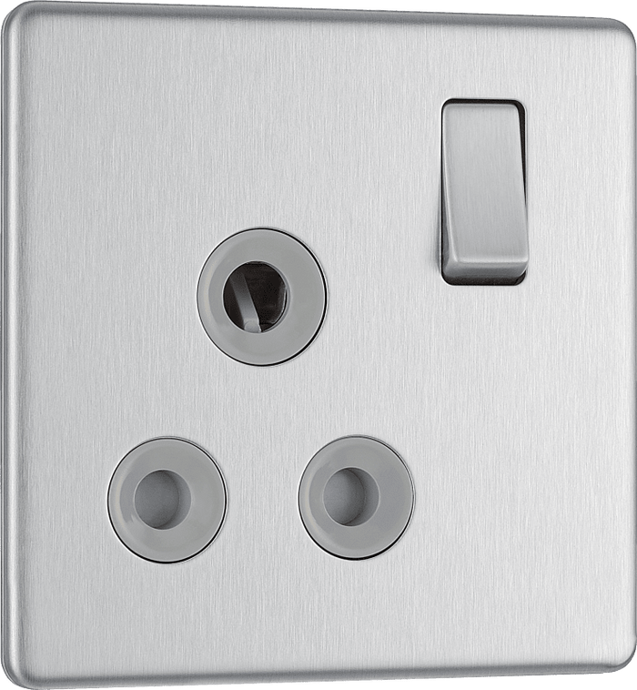 BG Nexus Flatplate Brushed Steel 15A Switched Round Pin - FBS99G-01
