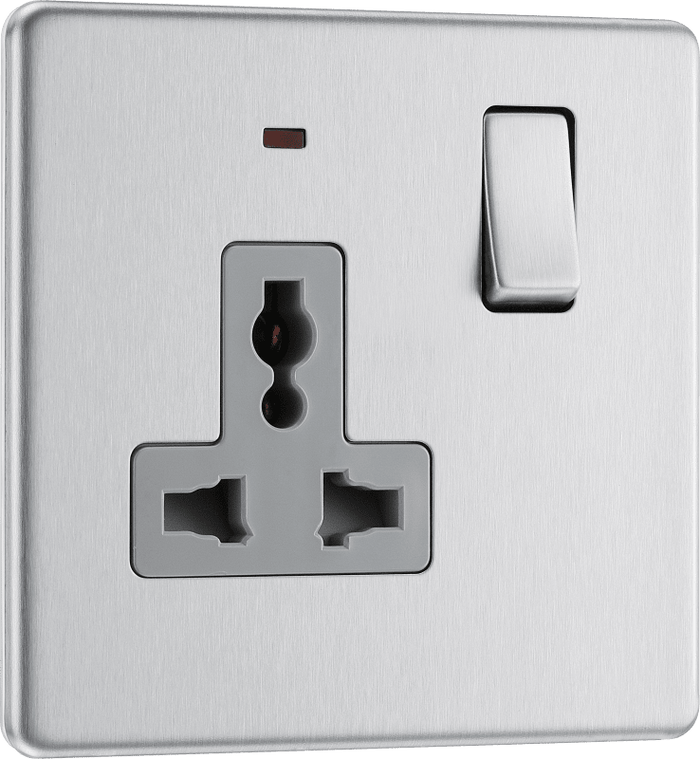 BG Nexus Flatplate Brushed Steel 1G switched universal export only - FBS27LG-01