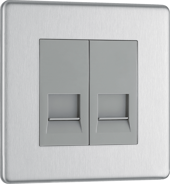 BG Nexus Flatplate Brushed Steel 2G telephone socket, secondary - FBSBTS2-01