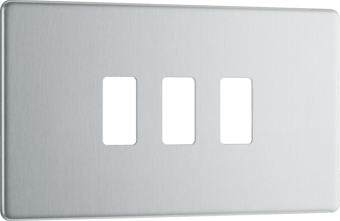 BG Nexus Flatplate Brushed Steel 3 module rectangular - RFBS3-01