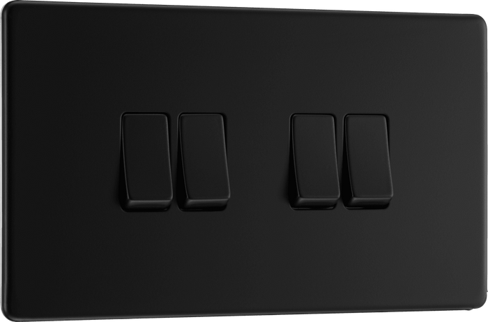 BG Nexus Flatplate Matt Black 4G 2-Way Switch - FFB44-01