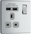 BG Nexus Flatplate Polished Chrome 1G SP Switch, 2x USB-A - FPC21U2G-01