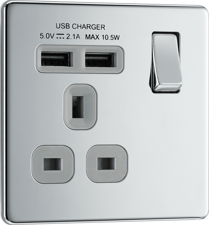 BG Nexus Flatplate Polished Chrome 1G SP Switch, 2x USB-A - FPC21U2G-01