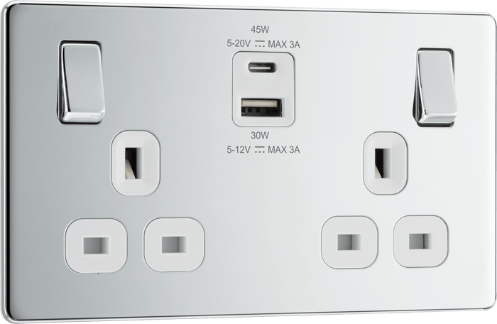 BG Nexus Flatplate Polished Chrome 2G SP Switch, USB-A+C 45W - FPC22UAC45W-01