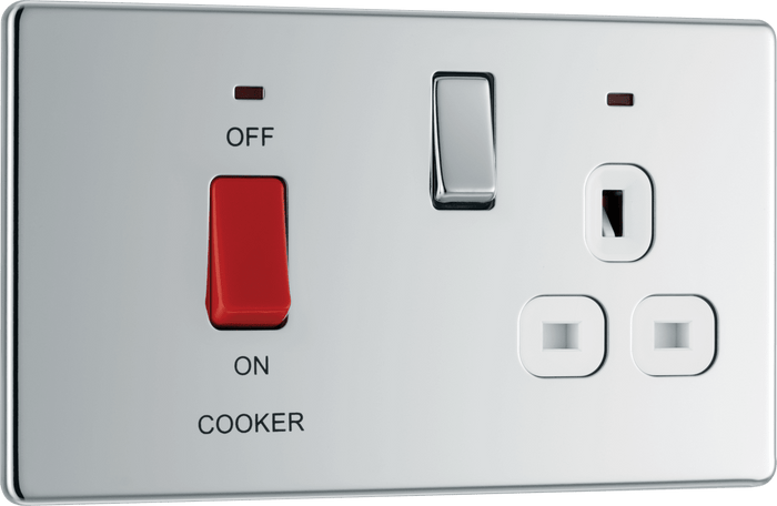 BG Nexus Flatplate Polished Chrome 45A DP w/ Switched Socket & Indicator - FPC70W-01