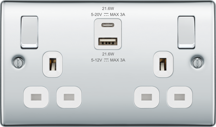 BG Nexus Metal Polished Chrome 2 Gang USB Charging Socket