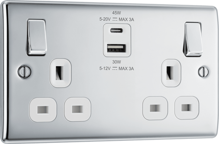 BG Nexus Metal Polished Chrome 2 Gang USB Charging Socket