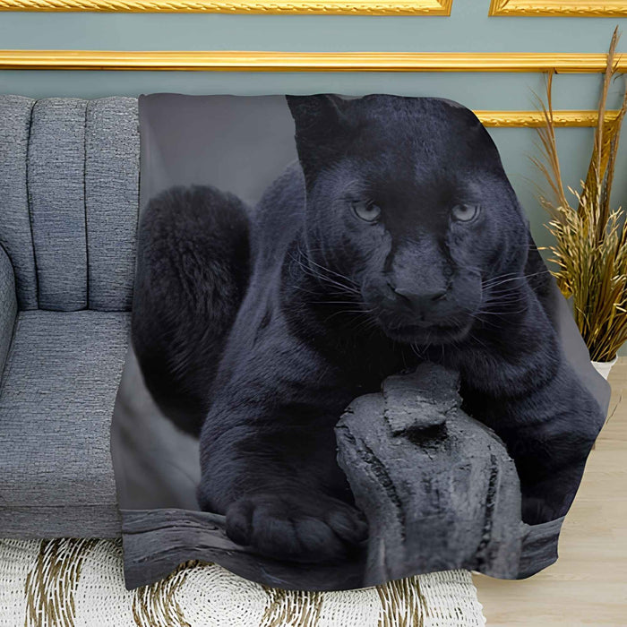 Big Black Panther Print Plush Fleece Throw Blanket