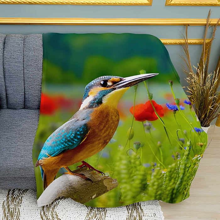Bird in a Field Print Plush Fleece Throw Blanket