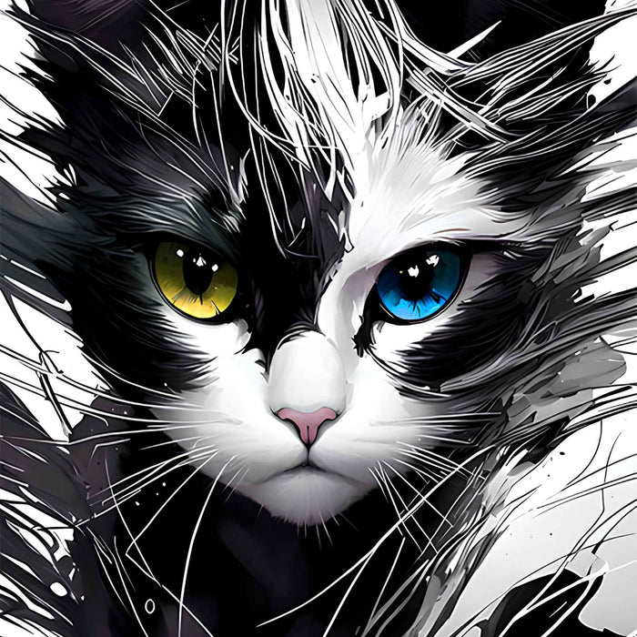 Black and White Cat Portrait Print Plush Fleece Throw Blanket