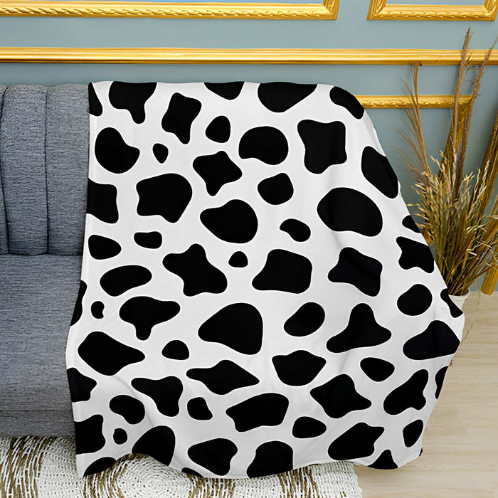 Black and White Cow Pattern Plush Fleece Throw Blanket