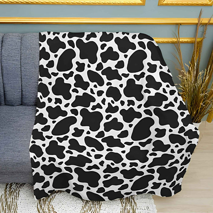 Black and White Cow Print Plush Fleece Throw Blanket