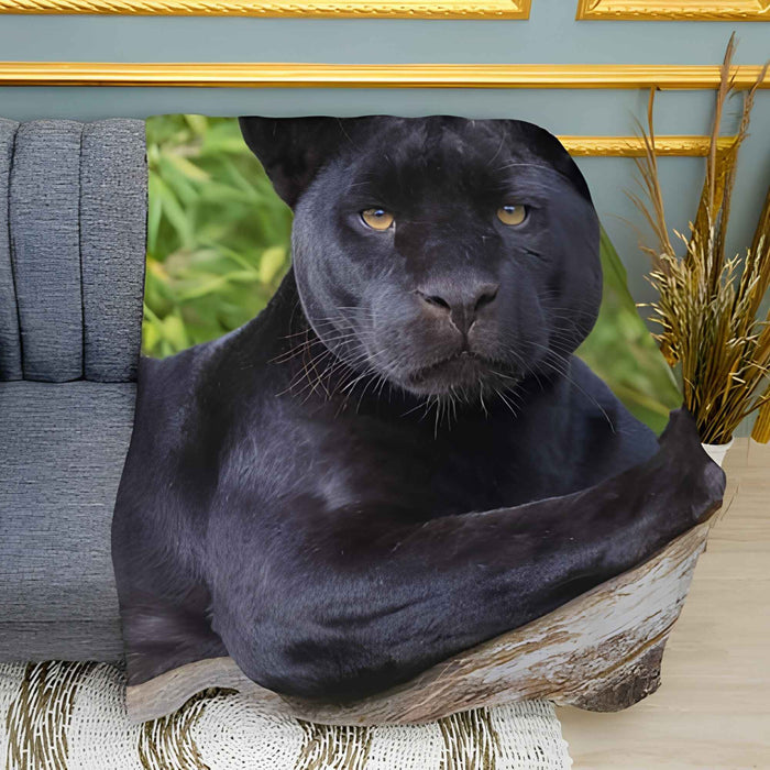 Black Cougar Panther Wildlife Art Plush Fleece Throw Blanket